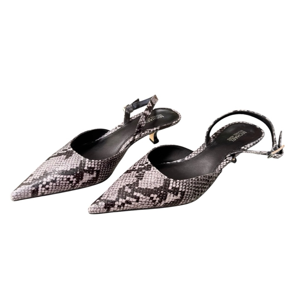 🌴 MICHAEL Michael Kors Luna Kitten Snake Genuine Leather Slingback Pump Heels